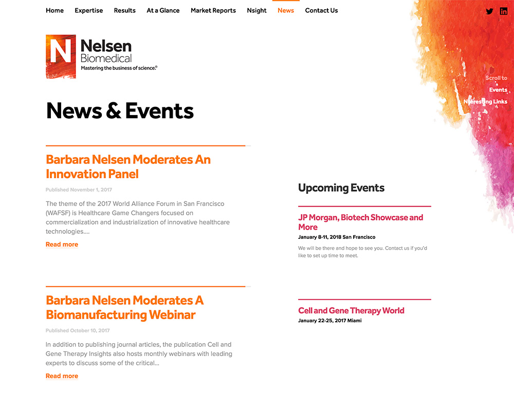 Screenshot of Nelsen Biomedical News webpage
