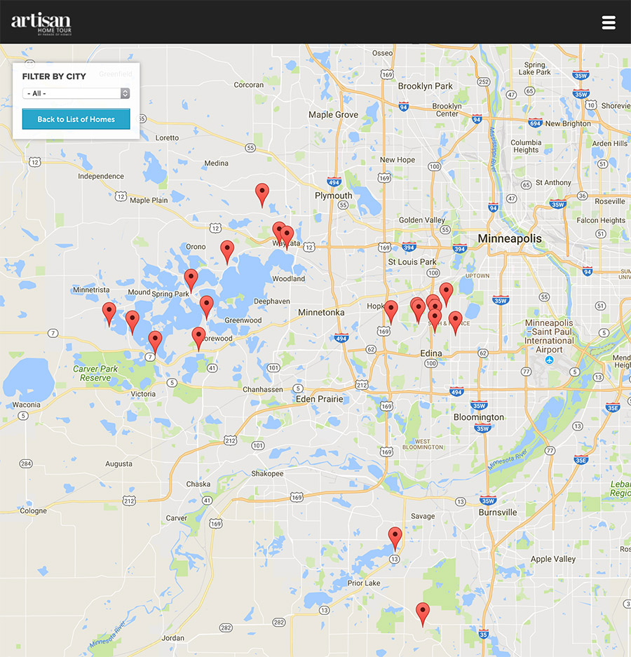 Screenshot of Artisan Home Tour interactive map