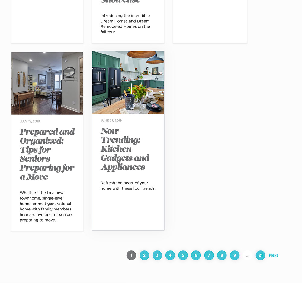 Screenshot of blog articles from Parade of Homes