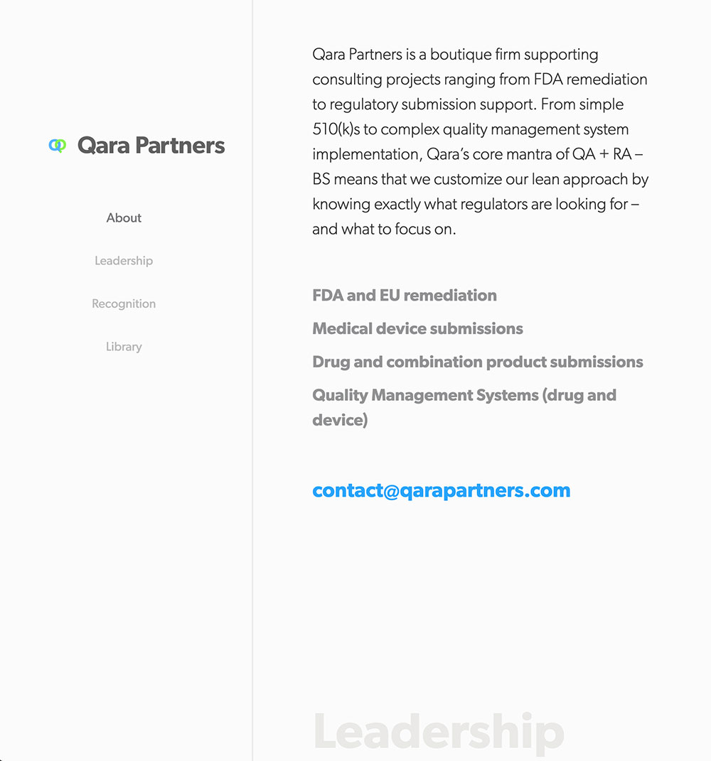 Screenshot of Qara Partners homepage