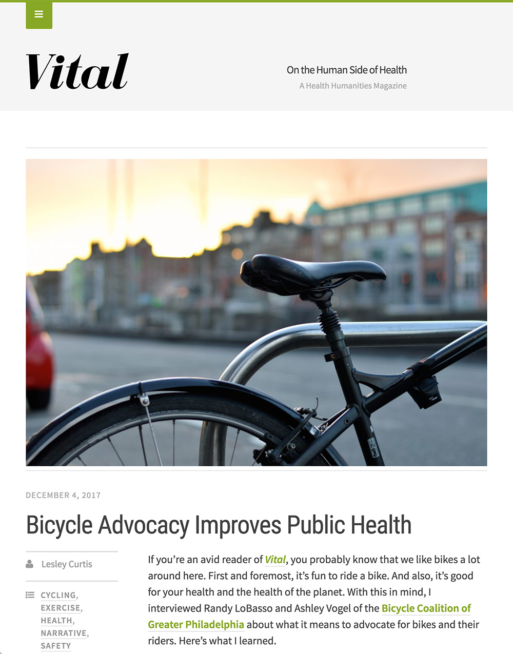 Screenshot of an article on Vital Magazine